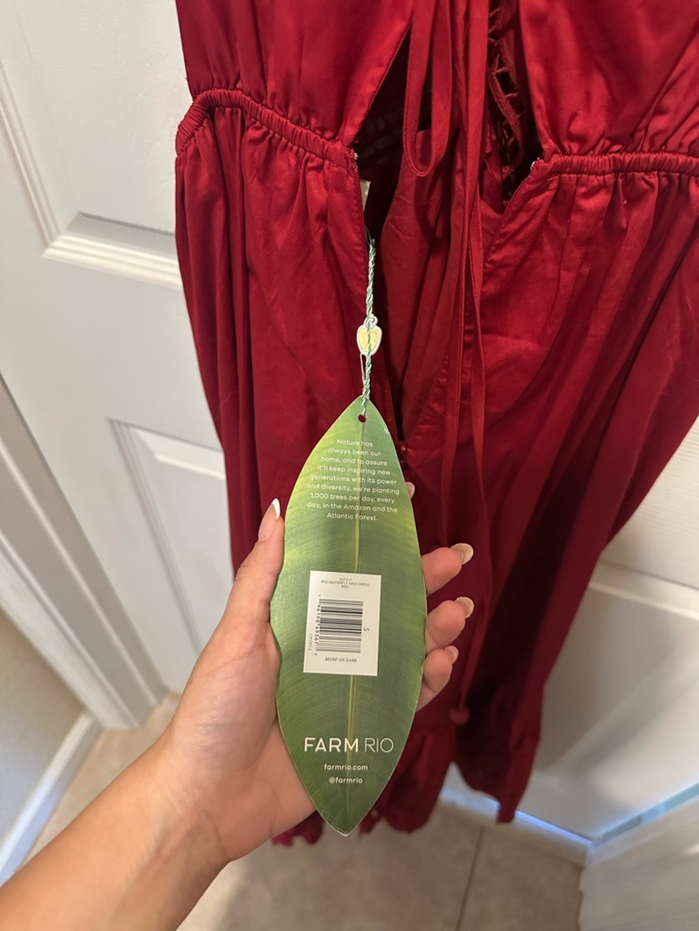 NWT Farm Rio Red Butterfly Eyelet Tie-Front Maxi Dress - Picture 5 of 5